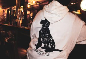 This is my Happy Place Dog Print Back on Pink Hoodie Copy