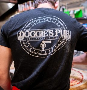 Doggie's Pub logo on the back of a t-shirt